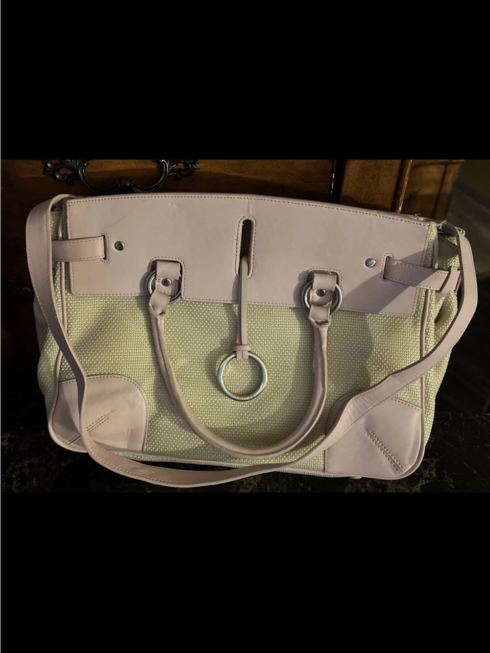 Antonio Melani Pink Leather & Large Fabric Satchel Handbag